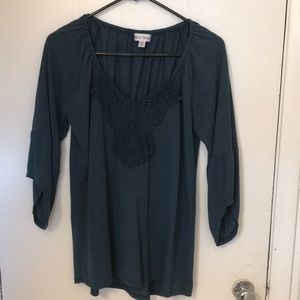 Women’s blouse with 3/4 sleeves, Size M, Rebecca Malone, green, motif on front